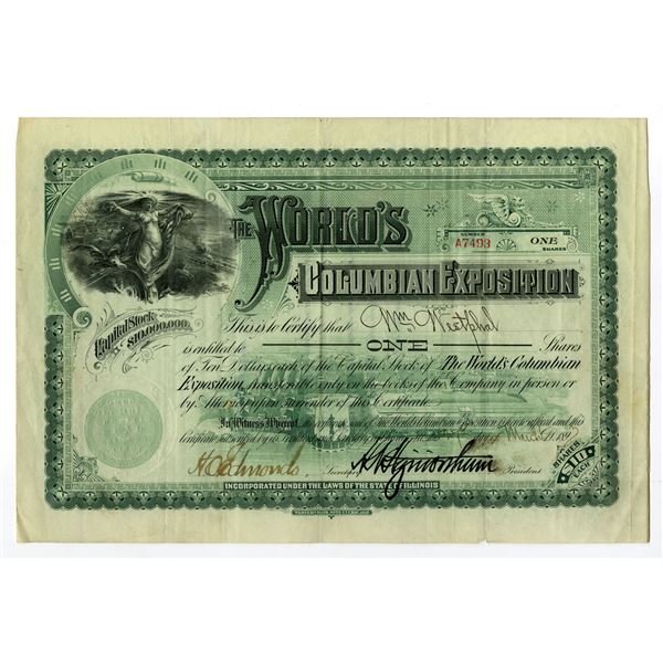 IL. World's Columbian Exposition, 1897, I/U Stock Certificate.