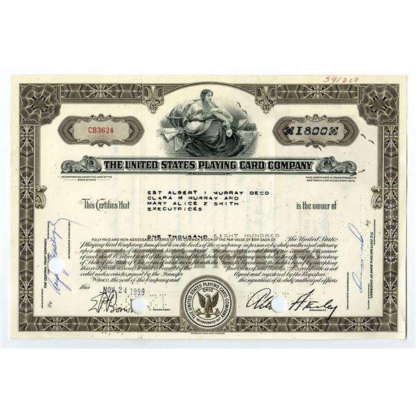 OH. United States Playing Card Co., 1959 I/C Stock Certificate