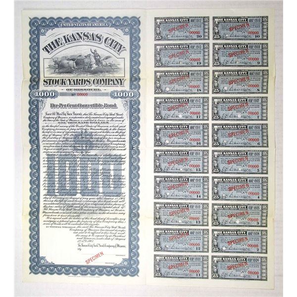 MS. Kansas City Stockyards Co., 1903, Specimen Coupon Bond.