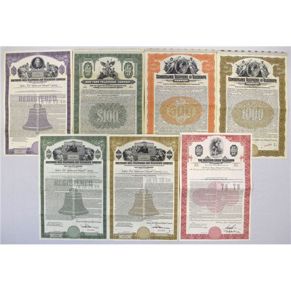 NY. Telephone and Communications Specimen Bond Assortment, 1912 to 1966.