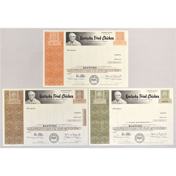 Kentucky Fried Chicken Corp. "KFC," 1969 to 1971, Specimen Stock Trio.