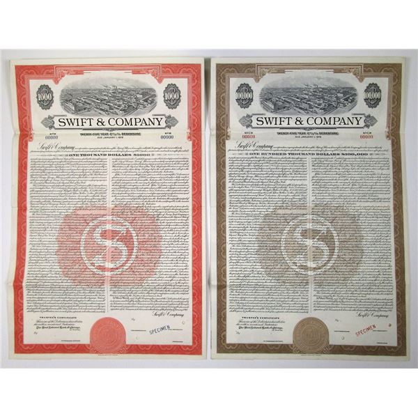 IL. Swift & Co., 1947, Specimen Coupon Bond Pair.