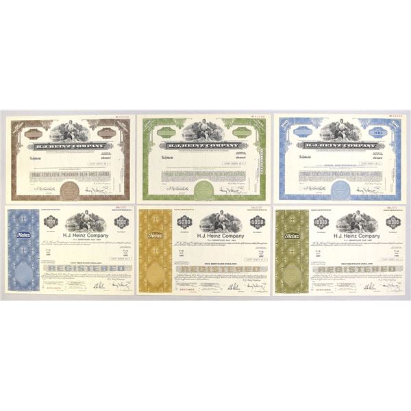 PA. H.J. Heinz Co., 1980s to 1990s, Specimen Stocks and Bonds.