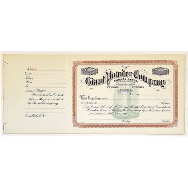 CA. Giant Powder Co., ND (1890s to 1900s), Partial Book of 17 U/U  Stock Certificates.