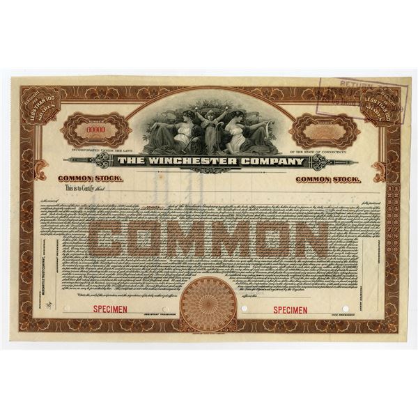CT. Winchester Co., ND (1930s), Specimen Stock Certificate