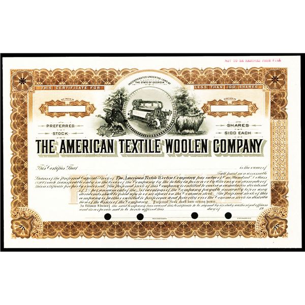 GA. American Textile Woolen Co. 1910-20 Specimen Stock.
