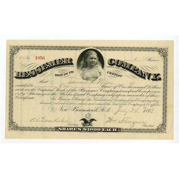 NJ. Bessemer Co., 1873, I/U Stock Certificate