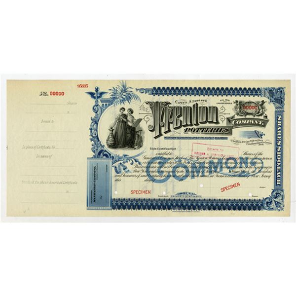 Trenton Potteries Co., ND (1900-20s), Specimen Stock Certificate