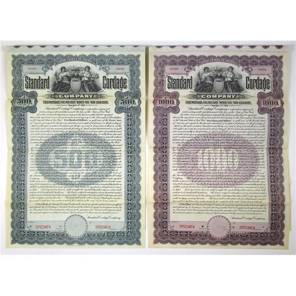 NY. Standard Cordage Co., 1906, Specimen 5 % Gold Coupon Bond Pair.