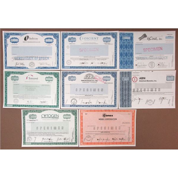 Various States. Biotech & Pharmaceutical Specimen Stock Certificate Collection, 1987 to 2007