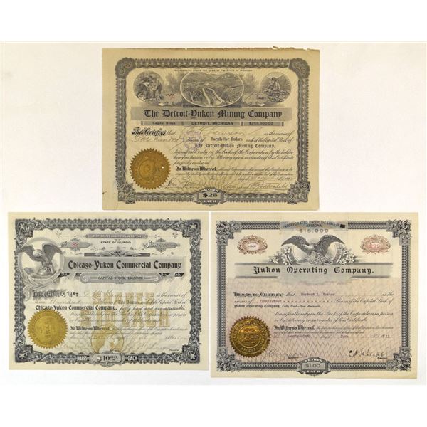 Alaska. Mining Stock Certificate Trio, 1898 to 1911.