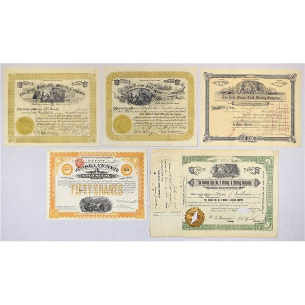 Alaska, Colorado & New York Mining Stock Certificate Assortment, 1895 to 1904