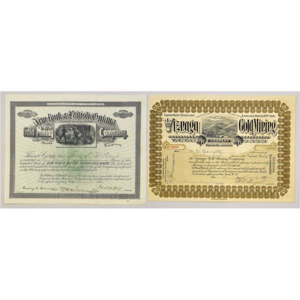 British Guiana & Mexico. Mining Stock Certificate Duo, 1894 and 1902.