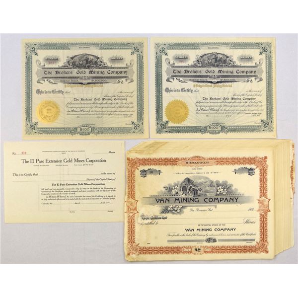 CA. CO., Mining Stock Certificate Assortment, 1890s to 1919