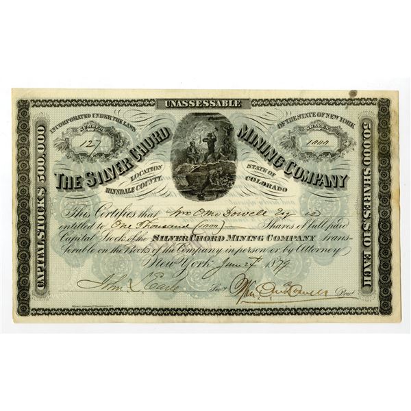 CO. Silver Chord Mining Co., 1879, I/U Stock Certificate.