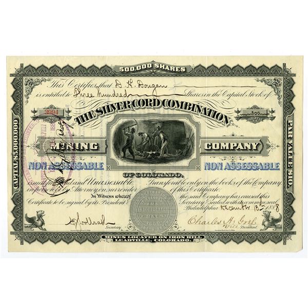 CO. Silver Cord Combination Mining Company of Colorado, 1880 I/U Stock Certificate.