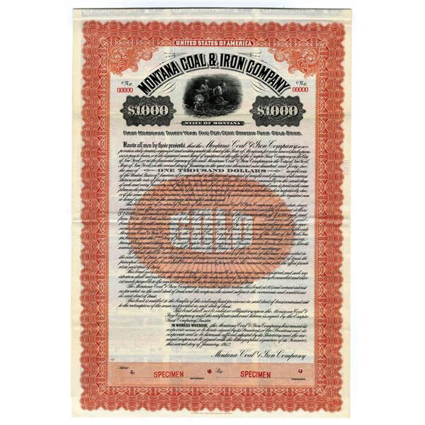 MT. Montana Coal & Iron Co. 1912 Specimen Gold Coupon Bond.