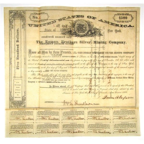 NV. Roman Brothers Silver Mining Co., 1866, Serial #8, I/U Bond