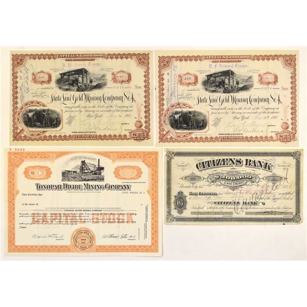 NV., NY. Mining Collection of Issued and Specimen Stocks, 1876 to 1983.