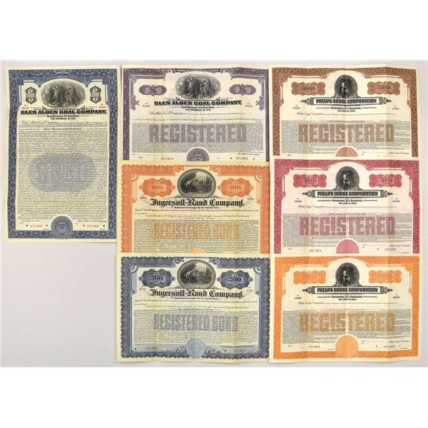 Coal Mining Specimen Registered and Coupon Bonds, 1900 to 1921.