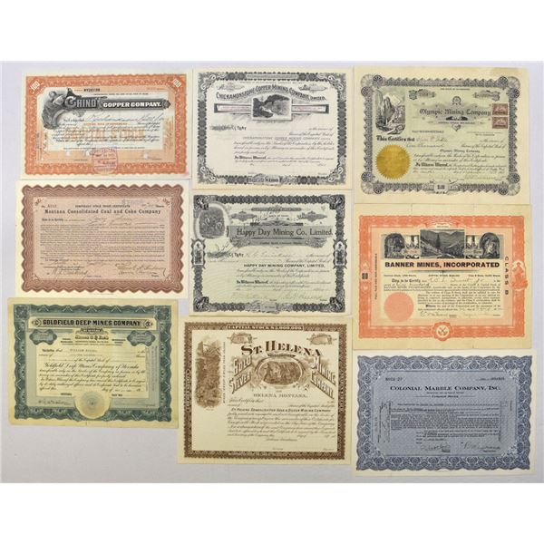 Mining Stock Certificate Assortment of Issued and Unissued Certificates, 1900 to 1931.