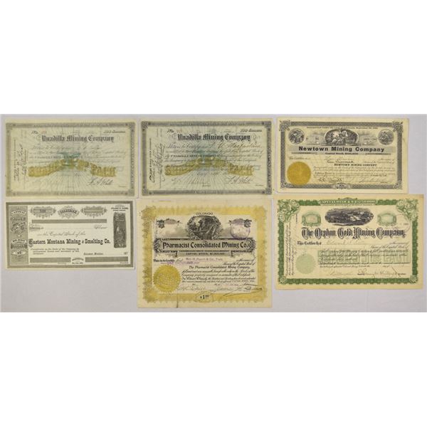 Mining Stock Certificate Assortment, ca.1870s to 1923.