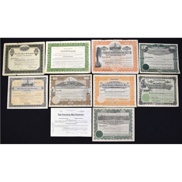CO. Colorado Oil Related Stock Certificates, ca. 1910s to 1950s.