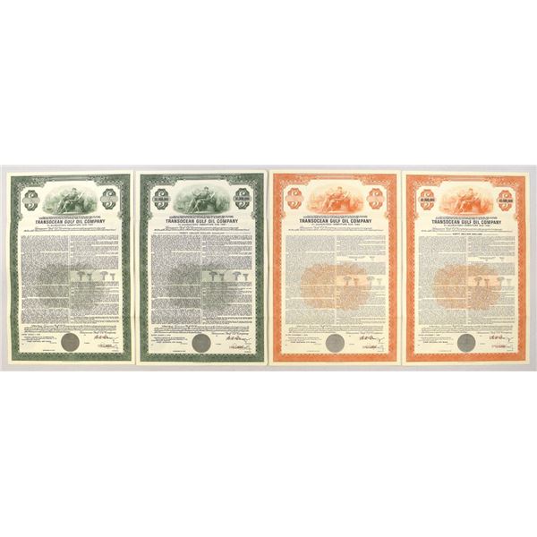 Transocean Gulf Oil Co., 1968 to 1969, Specimen Bond Quartet with $40 Million Dollar Bond.