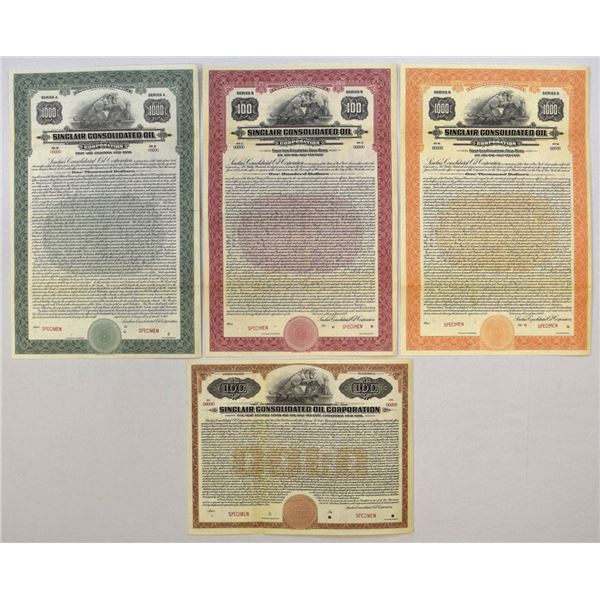 NY. Sinclair Consolidated Oil Corp., 1920 to 1923, Specimen Bond Quartet.