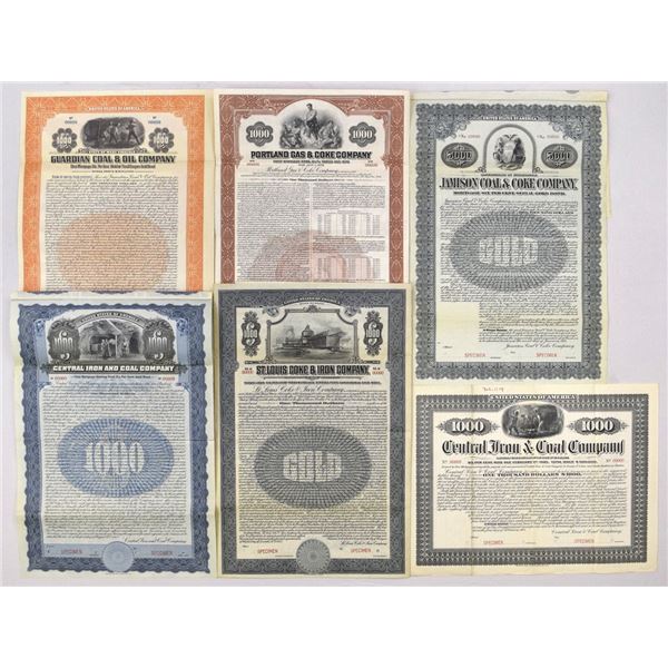 Coal & Iron Mining and Gas Company Specimen Bond Sextet, 1904 to 1946.