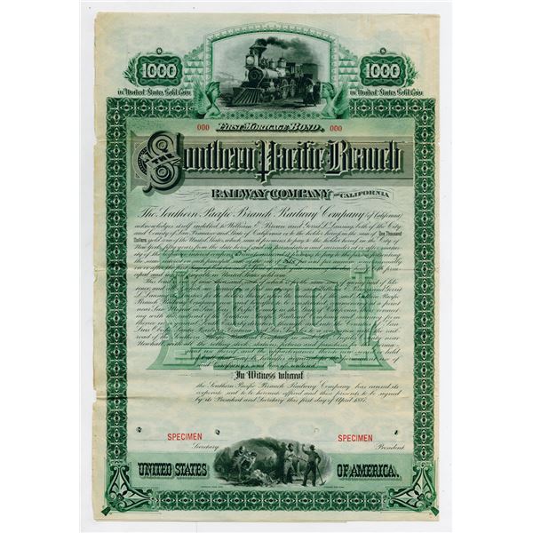 CA. Southern Pacific Branch Railway Co. of California, 1887 Specimen Bond