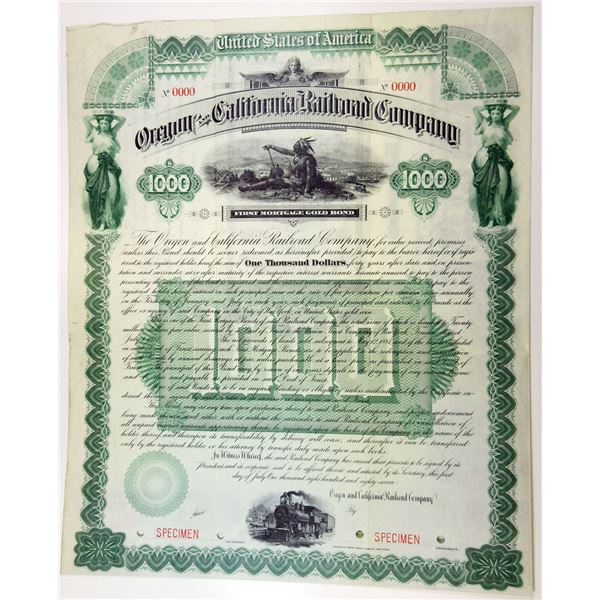 CA. OR. Oregon and California Railroad Co., 1887 Specimen Gold Coupon Bond