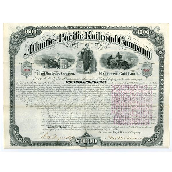 CO. Atlantic and Pacific Railroad Co., 1880 I/U "Western Division" Bond.