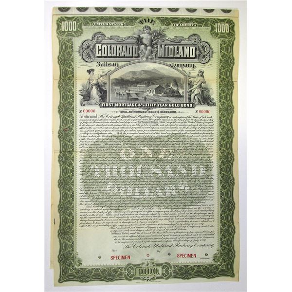 CO. Colorado Midland Railway Co., 1897, Specimen 4% Gold Coupon Bond