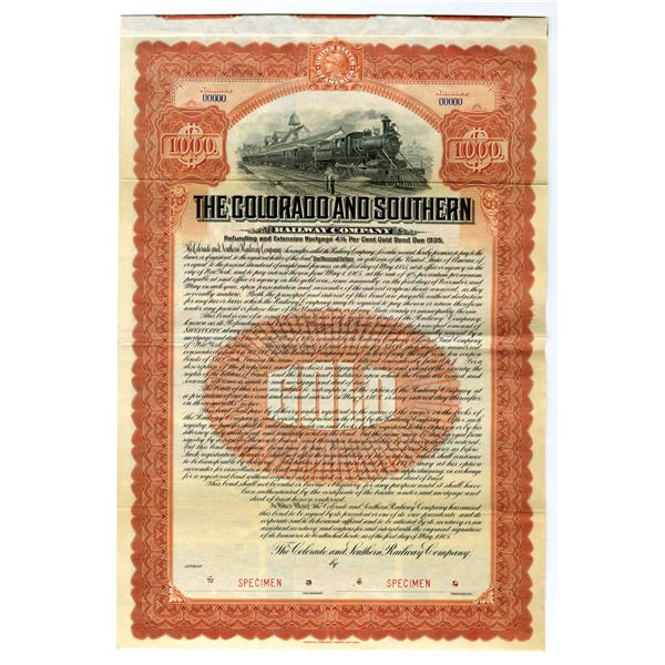 CO. Colorado and Southern Railway Co., 1905, Specimen Bond.