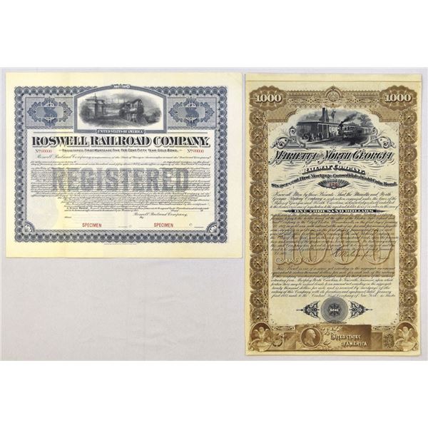 GA. Marietta and North Georgia & Roswell Railroad Co., 1887 & ca.1920s, Bond Pair.
