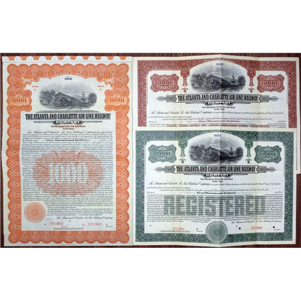 Atlanta and Charlotte Air Line Railway Co., 1914 "Series B" Specimen Bond Trio