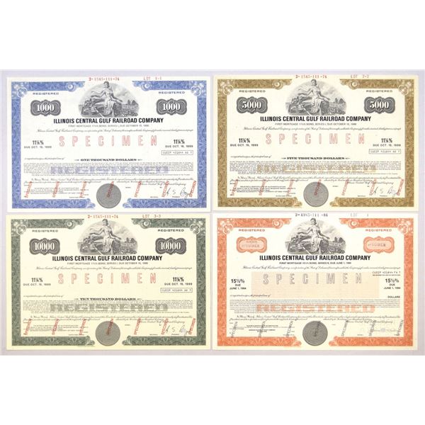 IL. Illinois Central Gulf Railroad Co., 1974 to 1984, Specimen Bond Quartet.