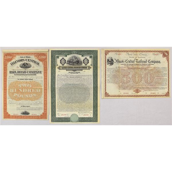 IL. Illinois Central Railroad Co., 1896 to 1926, Specimen Bond Trio.