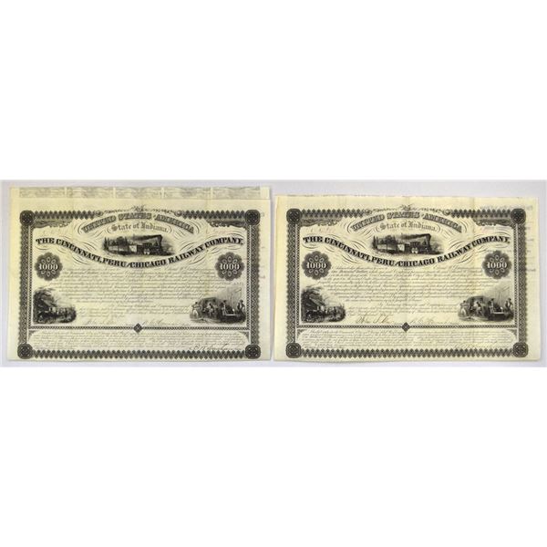 IN. Cincinnati, Peru and Chicago Railway Co., 1855, I/U Bond Pair.
