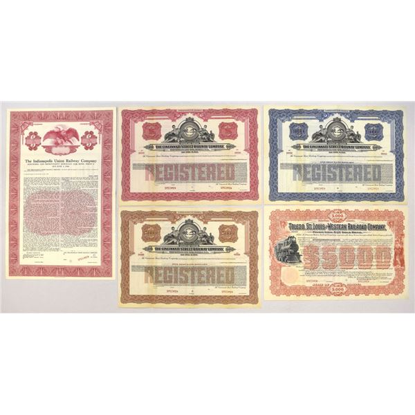 Indiana and Ohio. Railroad Specimen Registered Bond Collection, 1900 to 1930s.