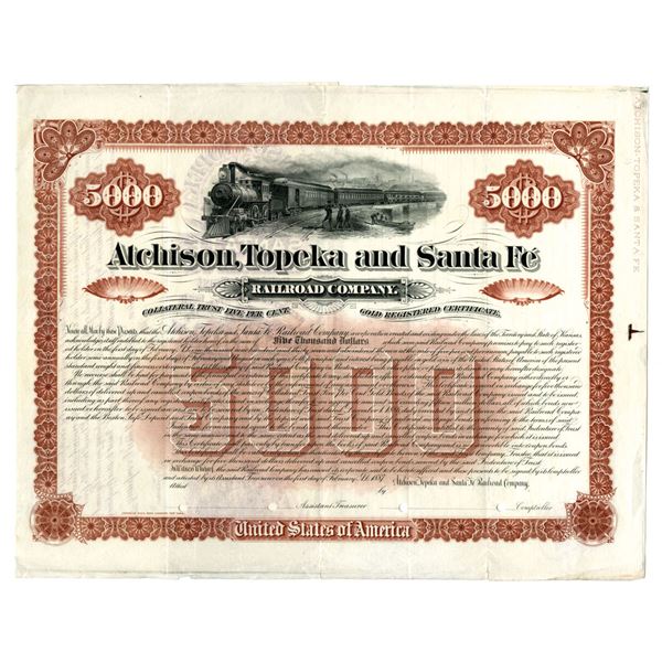 KS. Atchison, Topeka and Santa Fe Railroad Co., 1887, Specimen Bond.