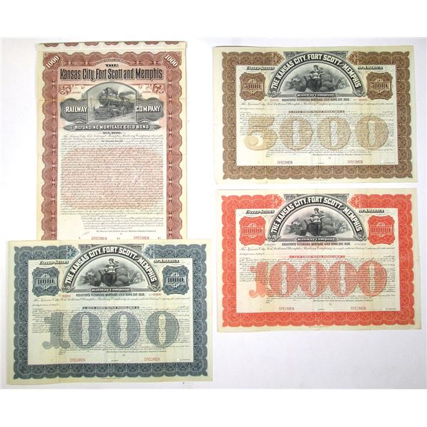 KS. Kansas City, Fort Scott and Memphis Railway Co., 1901 to 1904, Specimen Bond Quartet.