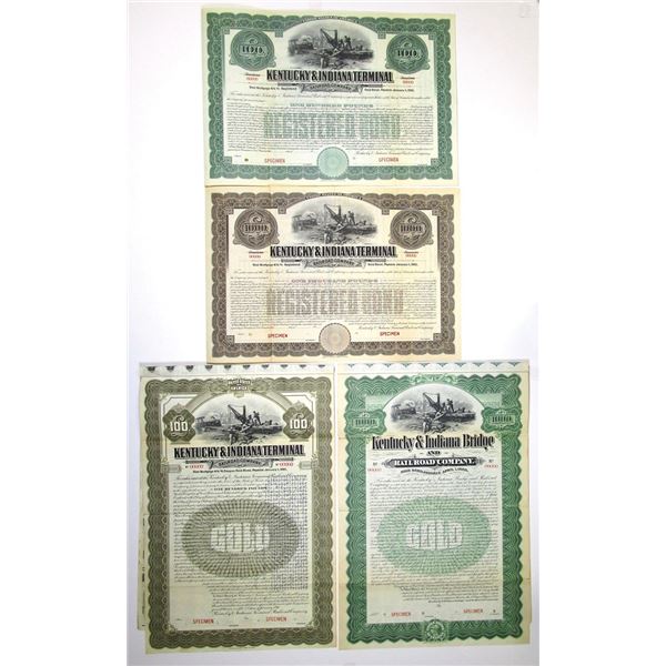 KY. Kentucky & Indiana Bridge & Terminal Railroad Specimen Gold Bond Quartet, ca.1900 to 1911.