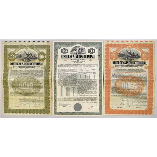 KY. Kentucky & Indiana Terminal Railroad Co., 1911 and 1961, Unlisted Specimen Bond Trio