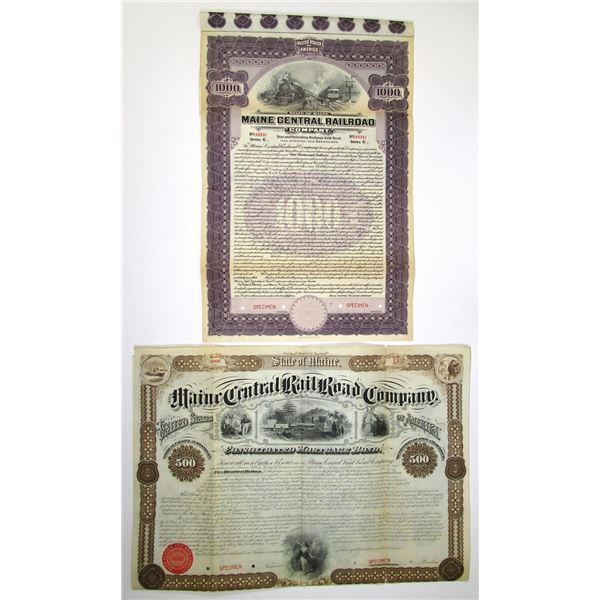 ME. Maine Central Railroad Co., 1872 and 1915, Specimen Coupon Bond Pair.
