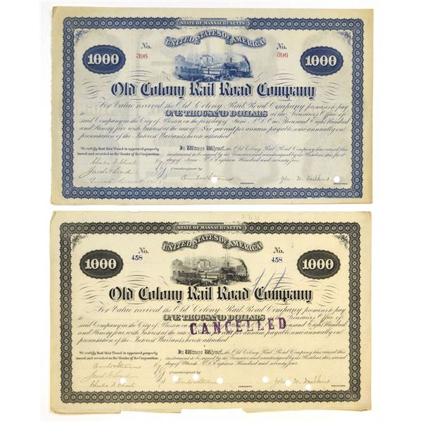 MA. Old Colony Rail Road Co., 1874 and 1875, I/C Bond Pair.