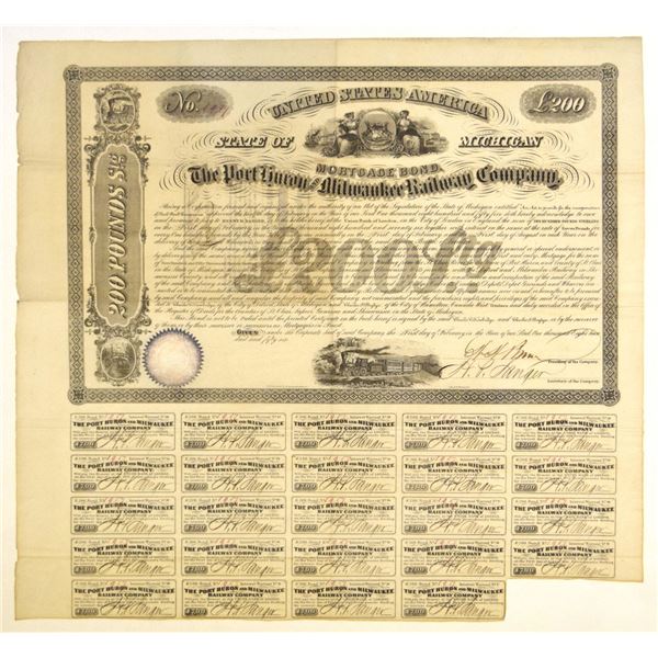 MI. Port Huron and Milwaukee Railway Co., 1856, I/U Coupon Bond.