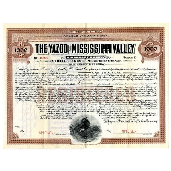 MS. Yazoo and Mississippi Valley Railroad Co. 1907 Specimen Bond