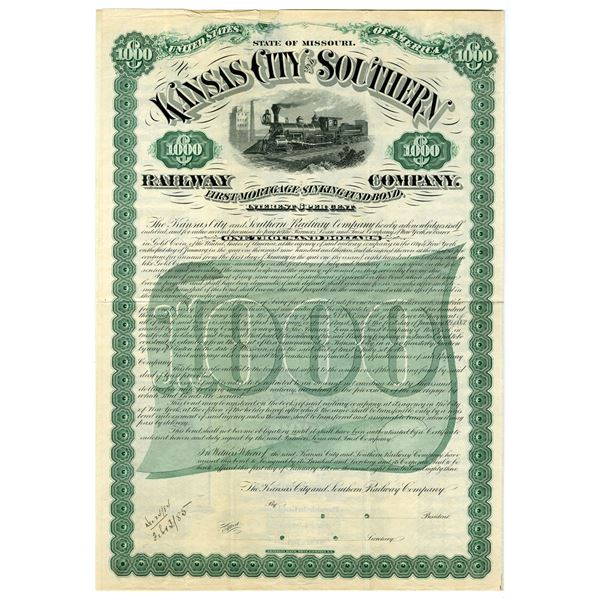 MO. Kansas City and Southern Railway Co., 1883 Specimen 6% Gold Coupon Bond Rarity